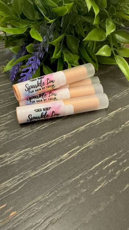 Sparkle Lux Lip Balm By Taleah CoCoBerry chocolate and strawberry laying down