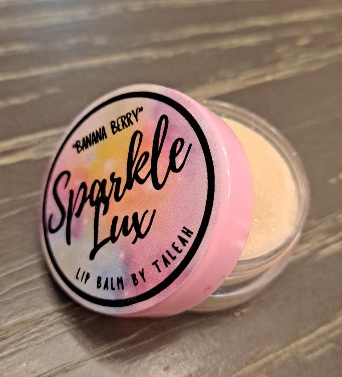 Sparkle Lux Lip Balm By Taleah Banana Berry  banana and mixed berry close up image